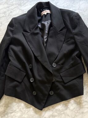 Free People Black Double-Breasted Cropped Blazer